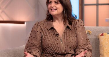 Ruth Jones has revealed the devastating impact menopause had on her life as she battled mood swings that had left her becoming a 'different person' (Pictured last month)