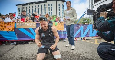 Sam Thompson broke down in tears as he finally completed his gruelling Soccer Aid challenge, raising £1.5 million for Unicef