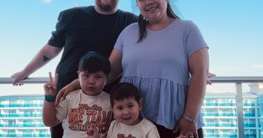 The couple, who live with their sons Noah, six, and Roman, five, were both slim when they met in a nightclub 13 years ago, but say domesticity and the contentment that comes with settling down led to them becoming severely obese
