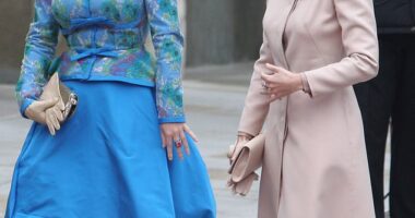 While both faced criticisms for the 'awkward' fits, often marked by seemingly shapeless silhouettes and plain colours - with particularly memorable Philip Treacy hats worn to the Prince and Princess of Wales's royal wedding (pictured) - they have certainly had the last word