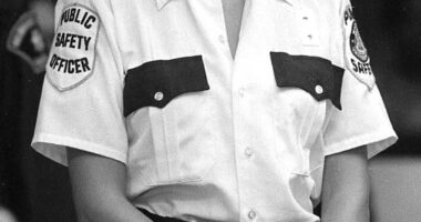 Blonde, attractive, a former Playboy bunny and the height of a runway model at 5'10 - Lawrencia 'Bambi' Bembenek commanded every room she walked into with her good looks. Pictured while working as a security guard in 2981