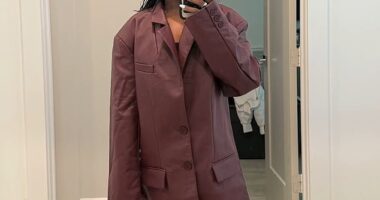 The 28-year-old gymnast snapped a picture of herself trying on a blazer from Kylie Jenner's clothing range, sharing her hilarious response to how ill-fitting it was