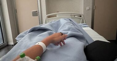 She posted a photo of her watching Spain's 3-1 victory from a hospital bed with a cannula in