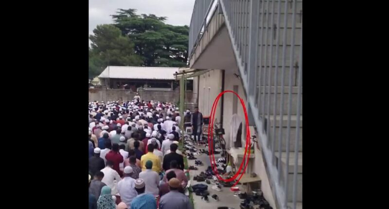 Statue of Christ Covered for Muslims to Perform Mass Outdoor Prayer.
