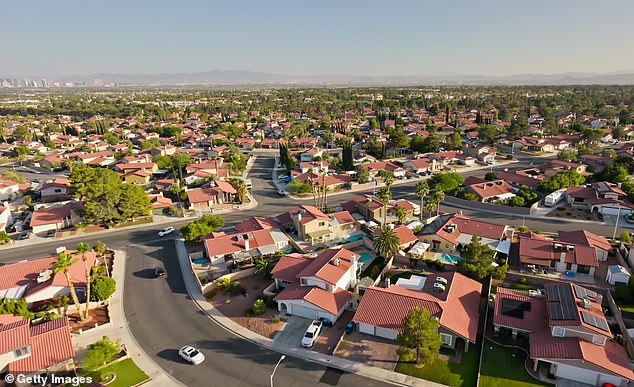 Las Vegas, a desert city once known for cheap buffets and neon-lit dreams is now bursting at the seams with California's richest refugees fleeing the chaos of the Golden State. Pictured a neighborhood in Summerlin, Nevada in the suburbs of Vegas