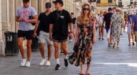 Sydney Sweeney was spotted enjoying a stroll through the sun-soaked streets of Venice with Orlando Bloom (centre) and Tom Brady (left) on Saturday