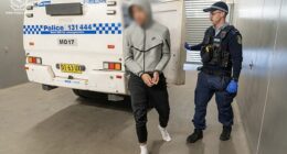 Police arrested an 18-year-old (pictured) over the alleged stabbing of two men at a shopping centre in Sydney's west