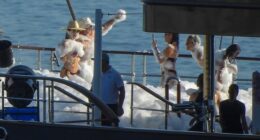 Jeff Bezos and Lauren Sanchez kickstart their Italian weddng festivities with a foam party on the Amazon tycoon's superyacht