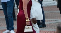 Usher and his wife Jenn Goicoechea looked effortlessly elegant as they entered the wedding, with the R&B star wearing a white tux while his wife donned a stunning burgundy gown