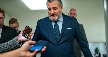 Sen. Ted Cruz, R-TX, walks to the Senate Chamber