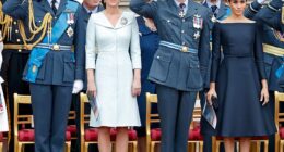 The brothers and their partners are pictured in July 2018 attending a ceremony to mark the centenary of the Royal Air Force on the forecourt of Buckingham Palace