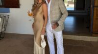 Tia Lineker put on a glamorous display as she posed with her father Wayne at a family wedding over the weekend