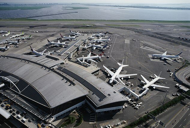 The Federal Aviation Administration announced a ground stop at John F Kennedy International Airport (pictured) due to severe thunderstorms in the area which has sent air travel delays spiraling out of control