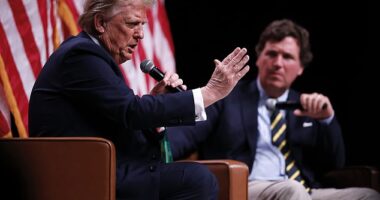 Republican presidential nominee, former President Donald Trump sits down for a conversation with Tucker Carlson