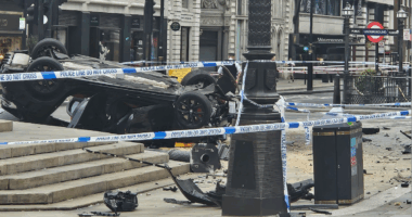 Two injured after car ploughs into fountain at London Piccadilly Circus