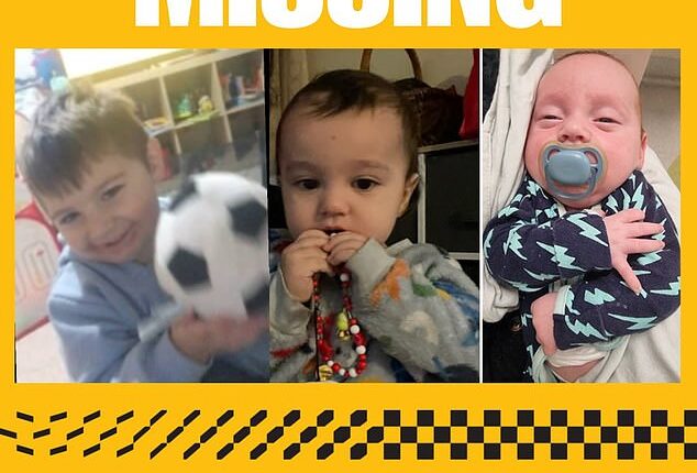 Zayden who is almost three, Izaha aged 16 months, and Noah aged 3 months have been missing since May 22