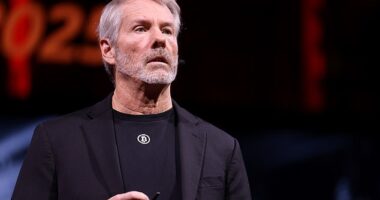 Cryptocurrency investor Michael Saylor (pictured) has squared off with billionaire financial skeptic James Chanos over his huge stockpile of over 500,000 bitcoins, what he refers to as a 'treasury'