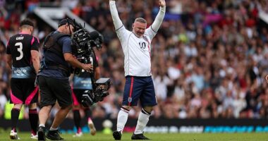 Wayne Rooney makes Soccer Aid history as Man United legend, 39, rolls back the years by scoring at the Stretford End in charity match