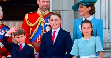 The Prince and Princess of Wales and their three children were among the 15 members of the Royal Family to take to the Buckingham Palace balcony on Saturday