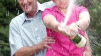 Baker Keith Gough and his wife Louise, from Bridgenorth in Shropshire, are pictured celebrating a £9million Lotto windfall in June 2005 - he died five years later aged 58