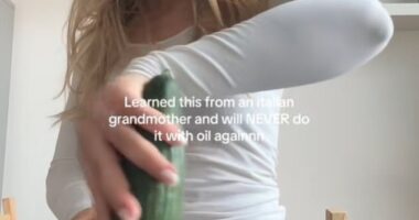 TikTok influencer Jana shared a cooking 'hack' she claimed to have learned from an 'Italian grandmother' that involves using a cucumber instead of cooking oil