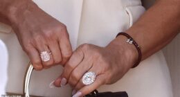 The 30-carat $3 million pink diamond, presented by Bezos when he asked her to marry him two years ago, had been switched to her right hand... and in its place a yet larger, brilliant-white diamond, estimated at 35 carats and worth $8-$10 million