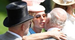 Zara and Mike Tindall shrug off stuffy formality as they warmly greet royal relatives - including the King - with pecks on the cheeks at Ascot