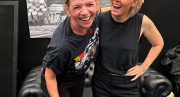 Presenter Zoe Ball (left) made her big BBC Radio 2 return live at Glastonbury this weekend after she was spotted looking 'blissfully happy' with a mystery man (pictured with singer Brandi Carlile)