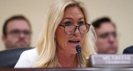 Chair of the Subcommittee on Delivering On Government Efficiency (DOGE) U.S. Rep. Marjorie Taylor Greene (R-SC) presides over a hearing of the House Oversight Subcommittee in the Rayburn House Office Building on February 12, 2025 in Washington, DC