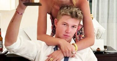 The happy couple (pictured) - tied the knot today after getting engaged last September