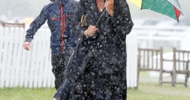 Shoe malfunction! One woman struggled with the extreme weather and was even more unlucky when her wedge strap snapped