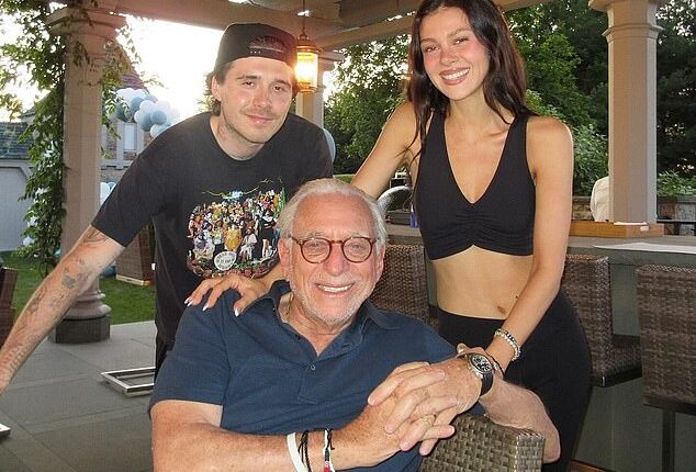 Brooklyn and Nicola Peltz Beckham grin with her father Nelson Peltz as they celebrate his 83rd birthday in a post on her Instagram page