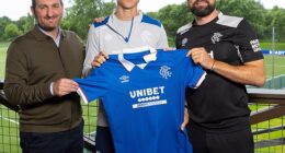 Aasgaard (centre) was delighted to link up with Russell Martin (right) at Rangers