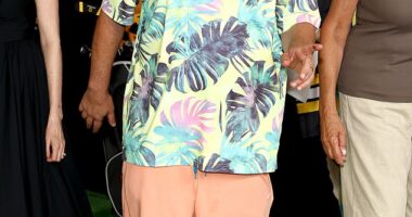 Adam Sandler, 58, donned a comfortable summer ensemble as he walked the red carpet in New York City for the premiere of his new Netflix film, Happy Gilmore 2