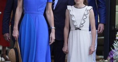 Princess Charlotte donned a bespoke dress that mirrored a style worn by her mother in 2022 and was custom made by the designer behind Kate's wedding dress, Sarah Burton