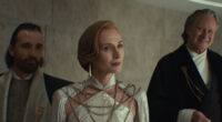 Perrin Fertha (Allistair Mackenzie), Mon Mothma (Genevieve O'Reilly) and Luthen Rael (Stellan Skarsgård) in Lucasfilm's ANDOR Season 2