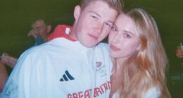 The happy couple (pictured) - tied the knot today after getting engaged last September