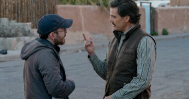 Ari Aster and Pedro Pascal on Eddington set