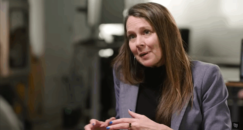 Jen Easterly talking during an interview.