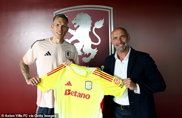 Goalkeeper Marco Bizot (pictured with Monchi) has been Aston Villa's sole arrival this summer