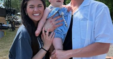 Bachelor #24 runner-up Madison Prewett Troutt and her husband of two years, Grant Troutt, sparked outrage after excitedly announcing they plan on spanking their six-month-old daughter Hosanna (pictured Friday)