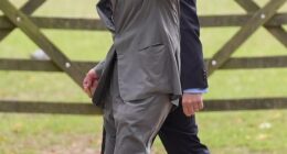 King Charles III waved jauntily at members of the public as he went to and from a Sunday church service at St Mary Magdalene Church