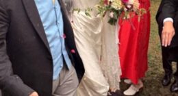 Mungo Fawcett tied the knot with Alice Bowers (pictured together) in a glamorous high-society wedding in Yorkshire over the weekend