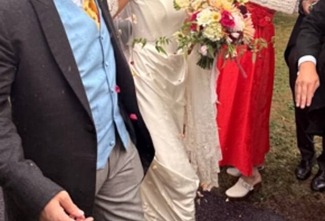 Mungo Fawcett tied the knot with Alice Bowers (pictured together) in a glamorous high-society wedding in Yorkshire over the weekend