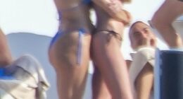 Bikini-clad Dakota Johnson, 35, and BFF Kate Hudson, 46, cuddled up for a friendly embrace as they joined other stars such as Tom Brady on a luxurious yacht in Ibiza