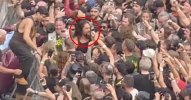 Jason Momoa joined fans in the mosh pit at Villa Park ahead of Black Sabbath's farewell show on Saturday evening