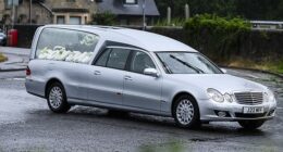 The funeral cortege for the families of Eddie Lyons Jnr and Ross Monaghan was seen on their way to Bishopbriggs Crematorium today