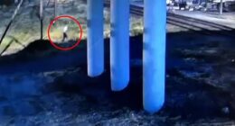 At the beginning of the clip, the man who would go on to faint can be seen wearing a white shirt and dark trousers approaching the track as the bright headlights of the train beam out