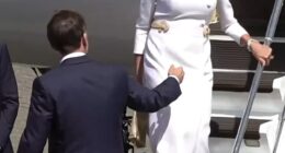 Brigitte and Emmanuel Macron have showed their 'frosty love language' as they landed in the UK today,  body language expert Judi James has claimed