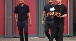 Bruno Fernandes, Ruben Amorim and Diogo Dalot laid flowers on behalf of Manchester United at the Anfield memorial for Diogo Jota and his brother Andre Silva